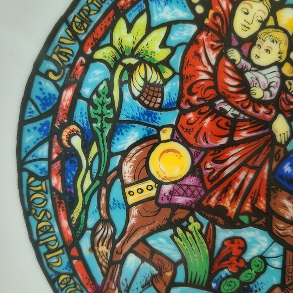 Limoges France Christmas Stained Glass Porcelain Plate Flight Into Egypt 1975 - Picture 4 of 10